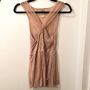 Free people pink  lace cross top keyhole back